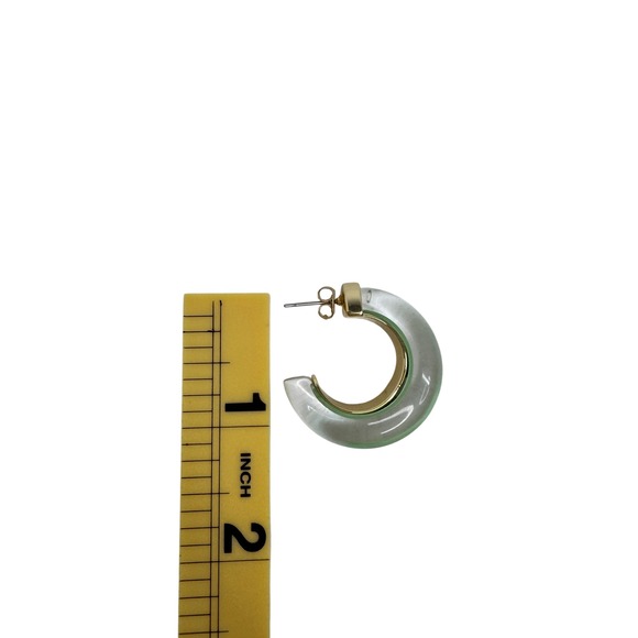 Anthropologie Green Resin Chunky Hoop Earrings Gold Tone Statement C-Hoops - Picture 5 of 6